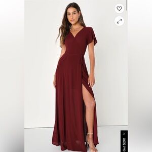 NEW Lulus Heart Of Marigold Burgundy Wrap Maxi Dress, Size Small